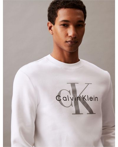 Calvin Klein Monogram Logo Relaxed Fleece Crewneck Sweatshirt - White