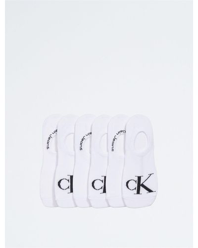 Calvin Klein Flat Knit Monogram Logo 6-pack Liner Socks - White
