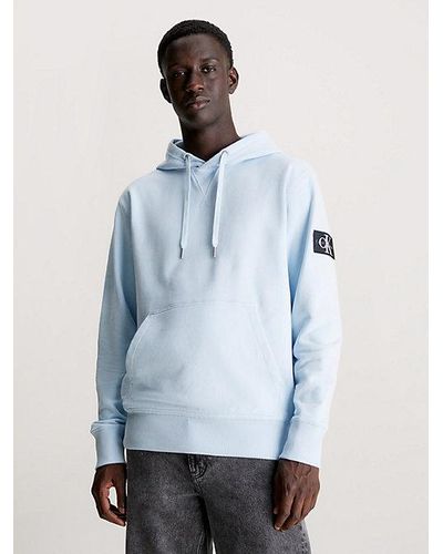 Calvin Klein Sudadera con capucha de felpa de algodón con insignia - Azul