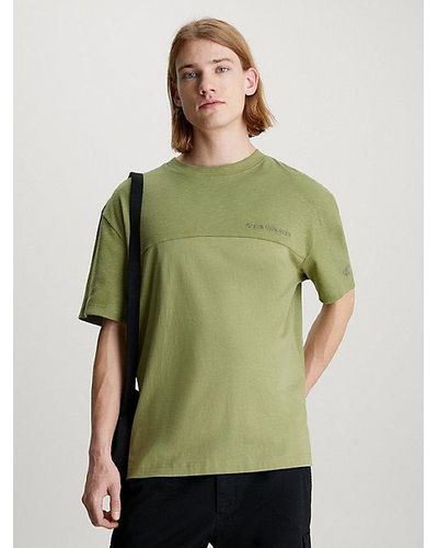 Calvin Klein Katoenen T-shirt Met Textuurmix - Groen