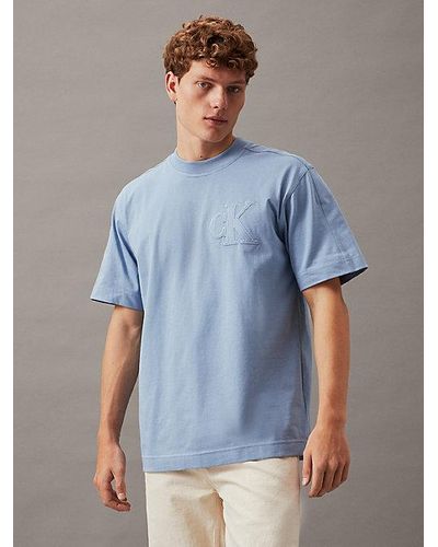 Calvin Klein T-shirt Met Textuur En Logo - Blauw