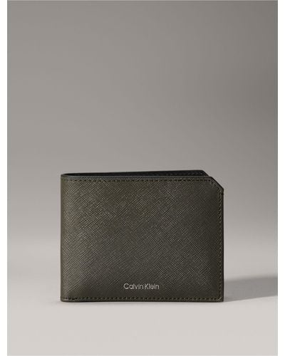 Calvin Klein Saffiano Leather Card Case Bifold Wallet - Grey