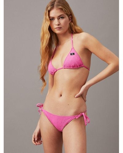 Calvin Klein Tie Side Bikini Bottoms - Ck Monogram Texture - Pink