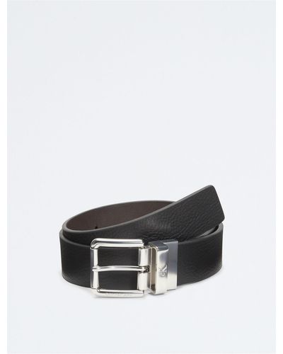 Calvin Klein Pebbled Leather Reversible Jean Belt - White