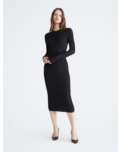 Calvin Klein Ribbed Midi Sweater Dress - Black