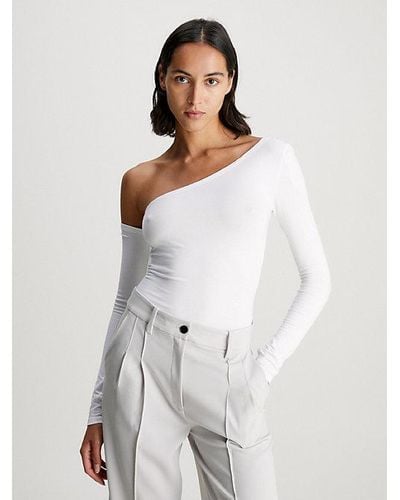 Calvin Klein Top de un hombro de algodón modal - Blanco