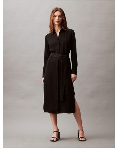 Calvin Klein Flowing Midi Shirt Dress - Black
