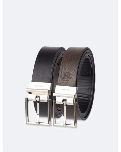 Calvin Klein Reversible Square And Plaque Buckle Belt Set - Grey