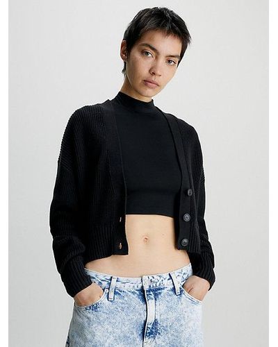 Calvin Klein Cárdigan cropped de punto de algodón - Negro