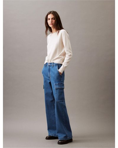 Calvin Klein Cargo Wide Leg Fit Jeans - Blue