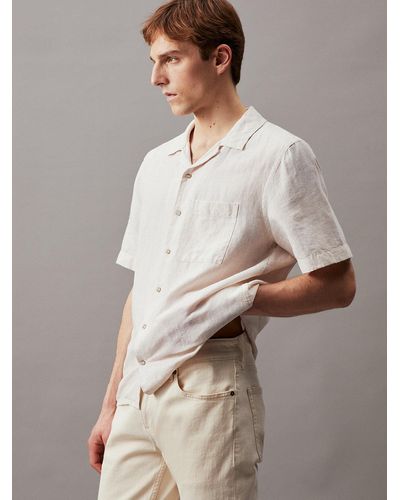 Calvin Klein Chemise à rayures en coton et lin - Blanc