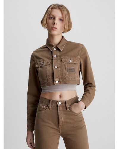 Calvin Klein Super Cropped Denim Jacket - Brown
