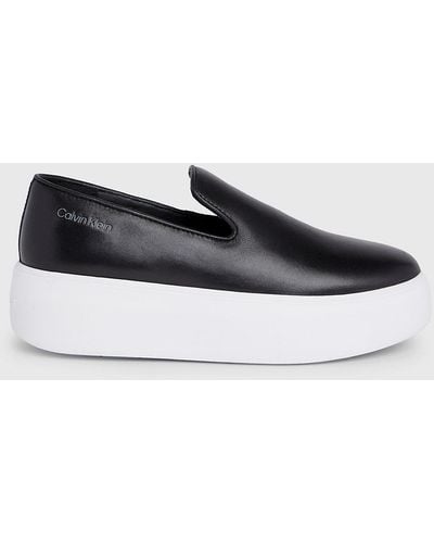 Calvin Klein Leather Platform Slip-on Shoes - White