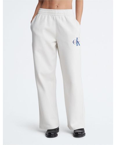 Calvin Klein Monogram Logo Wide Leg Sweatpants - White