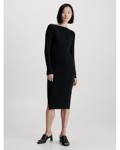 Calvin Klein Robe slim côtelée ouverte dans le dos - Noir
