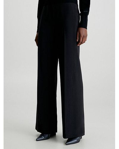 Calvin Klein Pantalón estructurado de sarga de pierna ancha - Negro