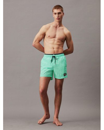 Calvin Klein Double Waistband Swim Shorts - Ck Monogram - Green