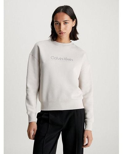 Calvin Klein Geborduurd Fleece Sweatshirt - Wit