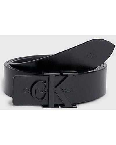 Calvin Klein Leather Logo Belt - - Black - Women - 75 Cm - Zwart