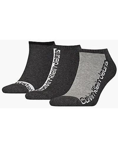 Calvin Klein 3 Pack Logo Ankle Socks - - Grey - Men - One Size - Zwart