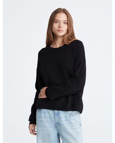 Calvin Klein Smooth Cotton Waffle Crewneck Sweater - Black