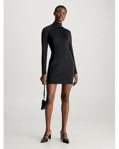 Calvin Klein Vestido de manga larga de punto elástico - Negro