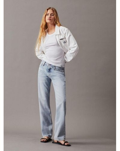 Calvin Klein Cropped Zip Up Denim Jacket - Grey