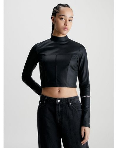 Calvin Klein Haut en jersey Milano enduit avec fermeture éclair sur toute la longueur - Noir