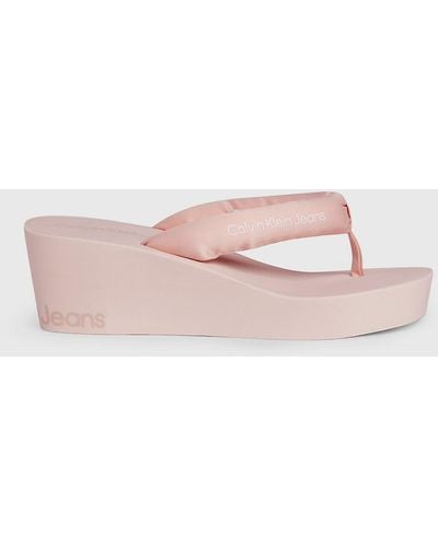 Calvin Klein Satin Platform Wedge Flip Flops - Pink