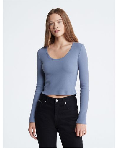 Calvin Klein Waffle Cropped Scoopneck T-shirt - Blue