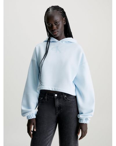 Calvin Klein Sweat-shirt à capuche court avec logo pailleté - Blanc