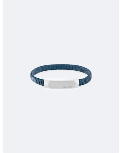 Calvin Klein Metal Logo Plaque Leather Bracelet - Blue
