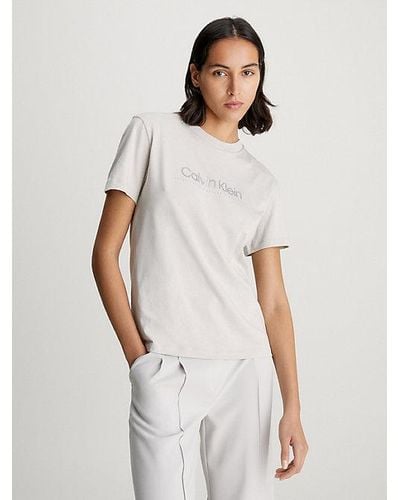Calvin Klein T-shirt Met Satijnen Logoprint - Wit