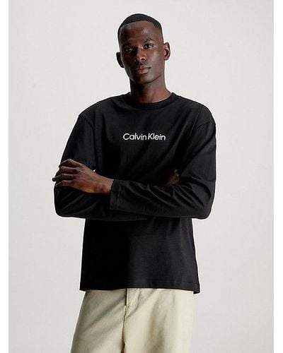 Calvin Klein Langärmliges Logo-T-Shirt - Schwarz