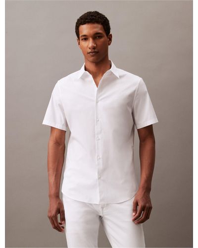 Calvin Klein Stretch Cotton Slim Fit Short Sleeve Shirt - White
