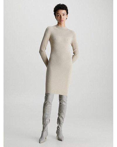 Calvin Klein Schmales geripptes Mini-Kleid - Weiß