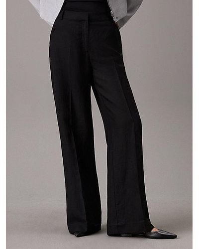 Calvin Klein Hose mit weitem Bein aus Leinen-Mix - Schwarz