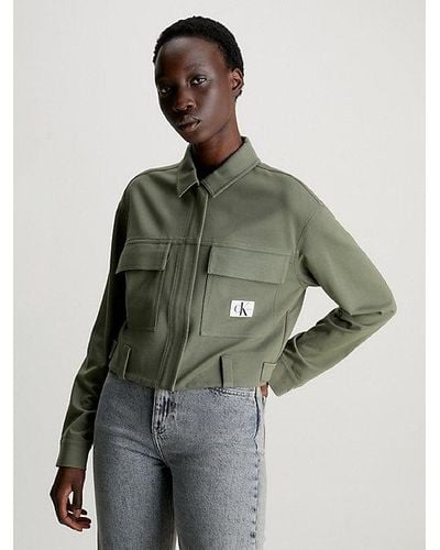 Calvin Klein Hemdjacke mit Reißverschluss aus Milano-Jersey - Grün