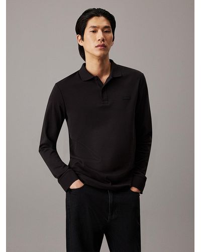 Calvin Klein Slim Long Sleeve Polo Shirt - Grey