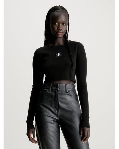 Calvin Klein Pull slim en coton côtelé - Noir
