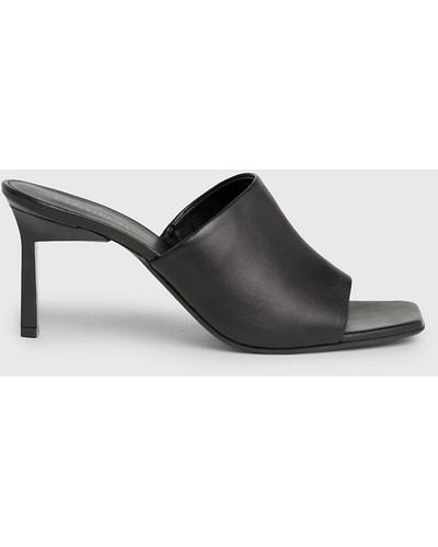 Calvin Klein Leather Stiletto Mule Sandals - Black