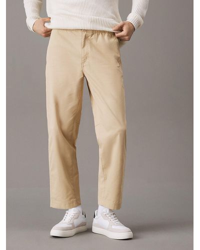 Calvin Klein Straight Cropped Twill Trousers - Natural