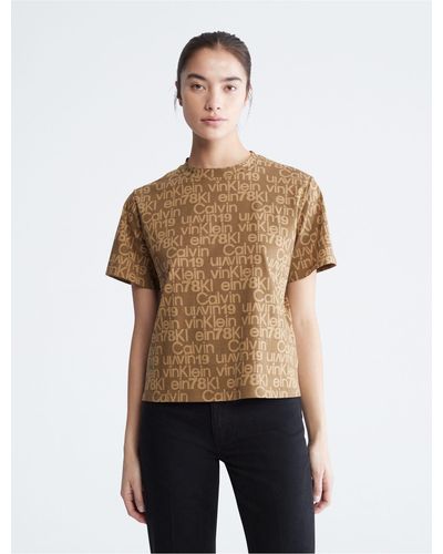 Calvin Klein Allover Logo Crewneck T-shirt - Natural