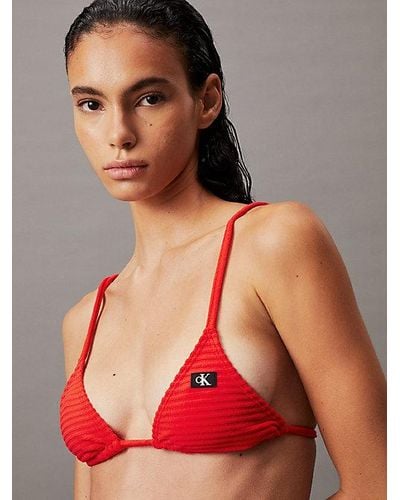 Calvin Klein Parte de arriba de bikini de triángulo pequeño - CK Monogram Rib - Rojo
