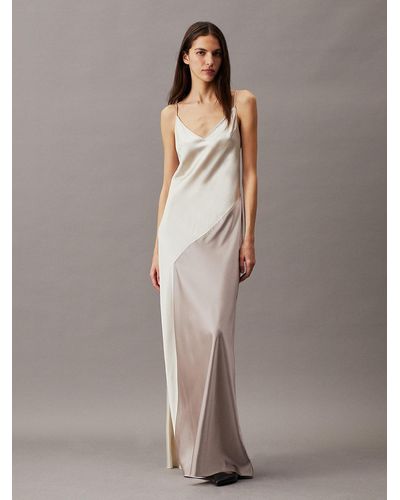 Calvin Klein Slim Colourblock Maxi Slip Dress - White