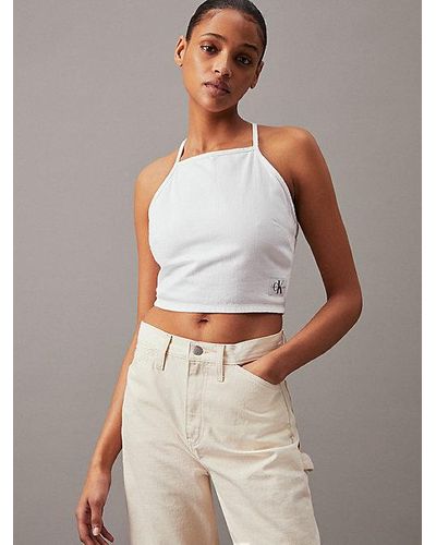 Calvin Klein Top denim con cierre anudado en espalda - Blanco