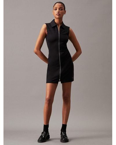 Calvin Klein Milano Jersey Zip-through Dress - Brown