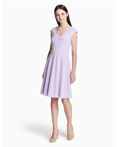 Calvin Klein Square Neck Cap Sleeve Fit + Flare Dress - Purple