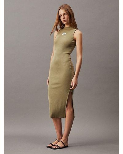 Calvin Klein Slim Maxi-jurk Van Ribkatoen - Groen