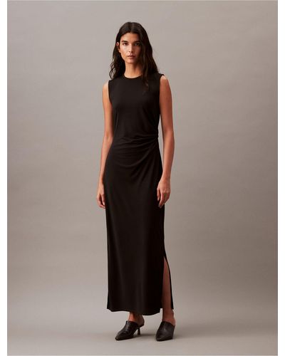 Calvin Klein Refined Jersey Gathered Dress - Brown